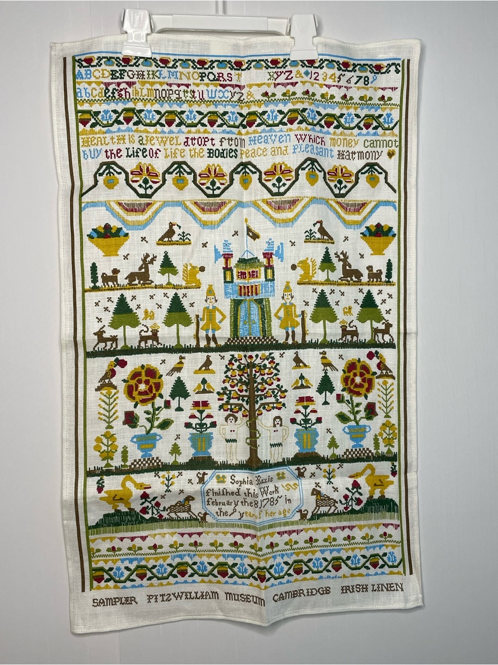 Vintage Fitzwilliam Museum Irish Linen Tea Towel Sophia Ellis 1785 Sampler